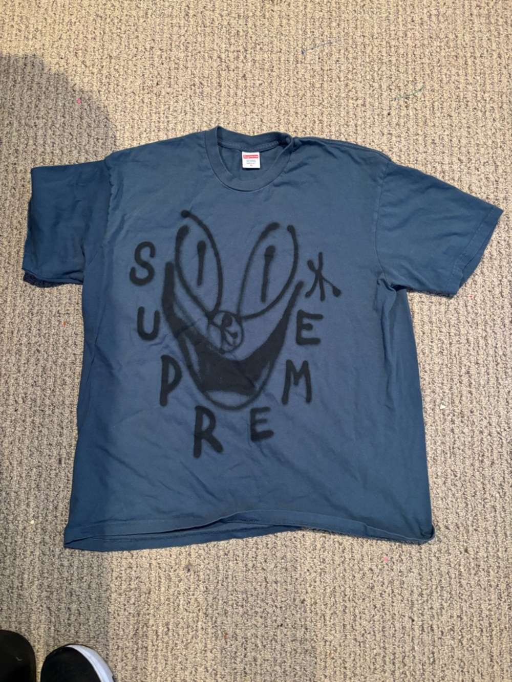 Supreme Navy Crewneck T-Shirt with Red Logo Tag